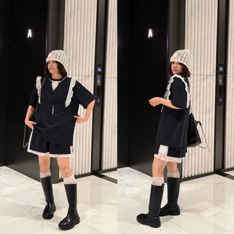 YDFSTUDIO小众【琉璃风华】欧货重工蕾丝撞色拼接设计上衣+短裤套装