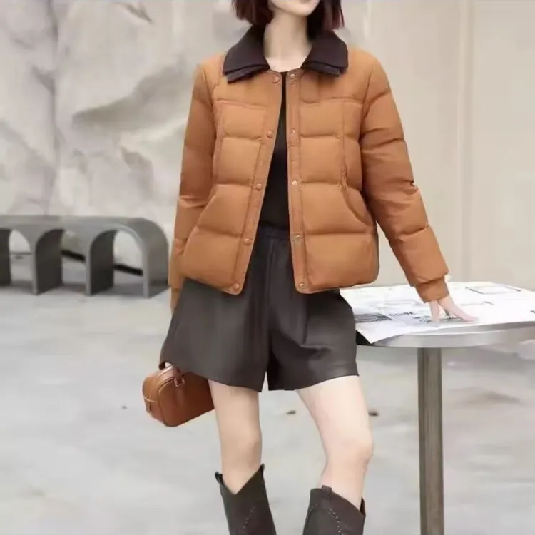 新款保暖毛线领冬季加厚加棉棉衣外套棉服时尚女显瘦棉衣气质外套