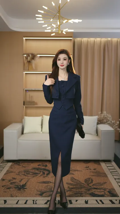 罗曼定制 高定原创长袖收腰秋西装高级感假三件包臀连衣裙女2025