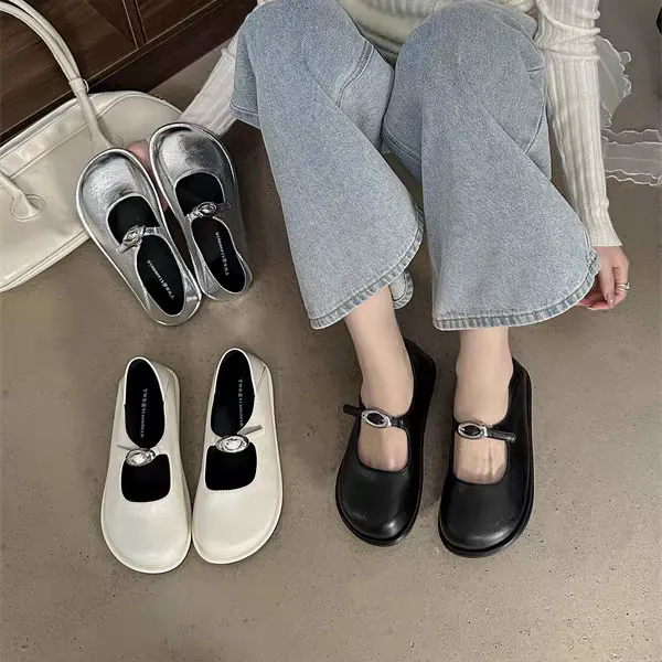 两穿一字带小香风玛丽珍鞋女2025年夏秋新款休闲透气软底大头鞋