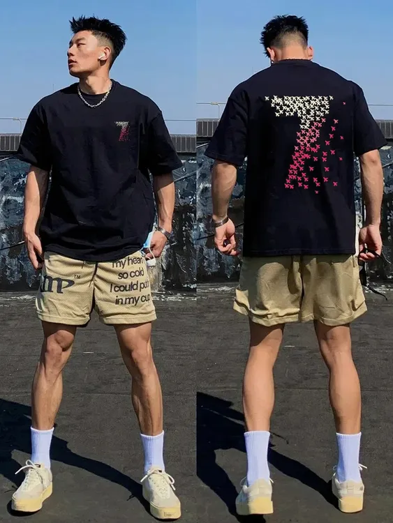 美式高街复古数字7男士短袖T恤重磅纯棉圆领休闲潮流百搭ins上衣