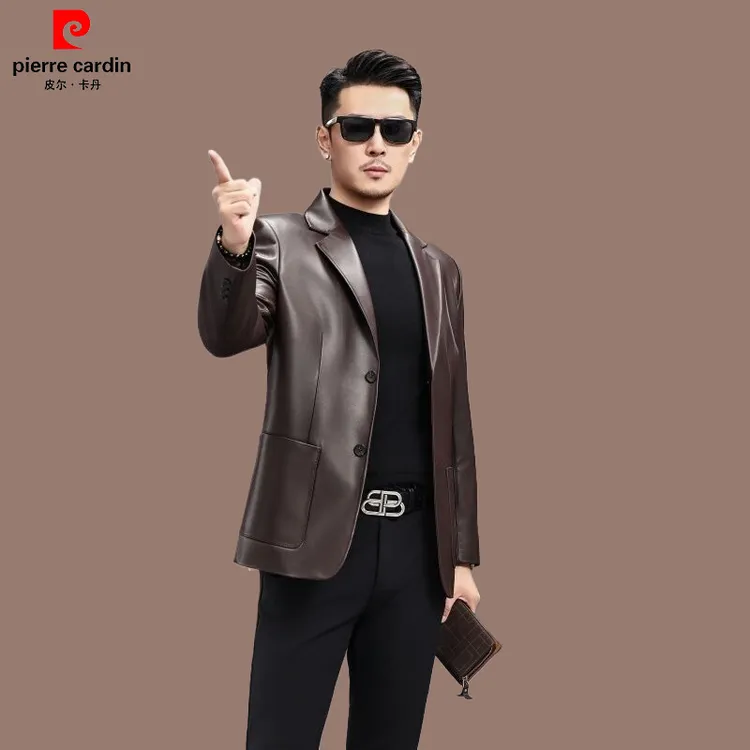 【皮尔卡丹】官方正品秋冬新款男士绵羊皮高档真皮西装休闲修身皮衣