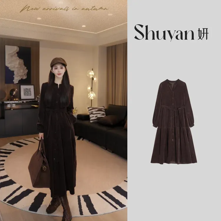 Shuyan妍【游牧连衣裙】 重磅100匹马棉灯芯绒游牧风连衣裙665127