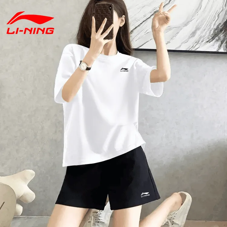 李宁速干套装女夏季宽松透气运动服薄款冰丝凉爽短袖短裤两件套