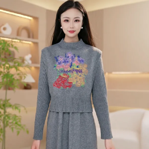 气质时尚精致减龄修身秋冬款毛衣两件套M-3XL