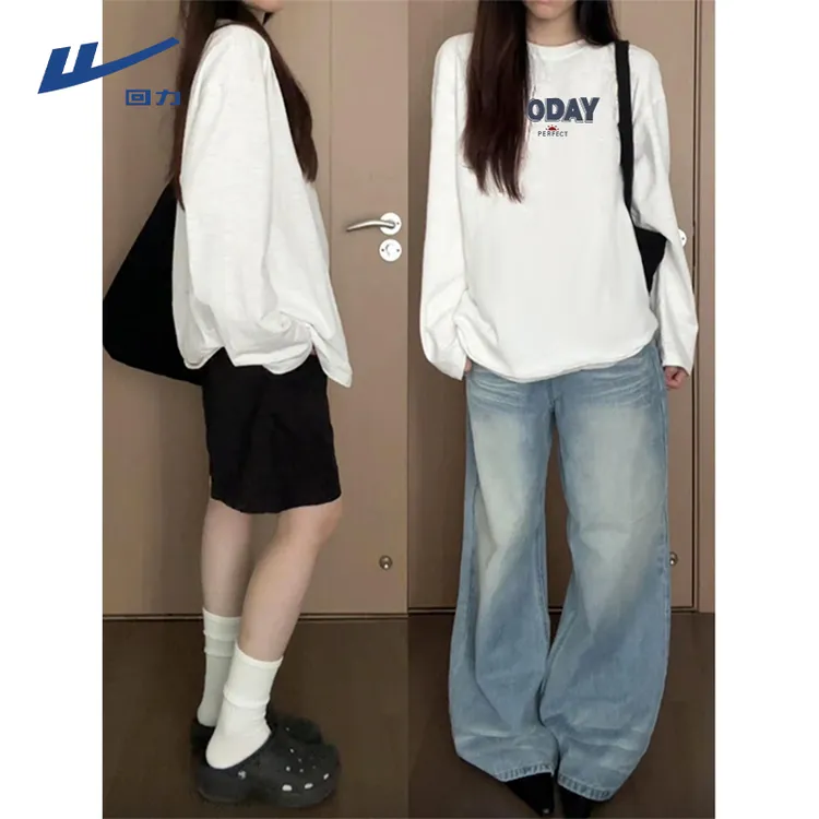 回力白色纯棉t恤女款2025年新款爆款洋气春秋季小个子长袖打底衫