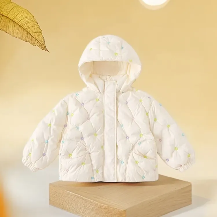 【90绒】2025年最新款保暖花朵刺绣连帽羽绒外套羽绒服儿童女童时尚
