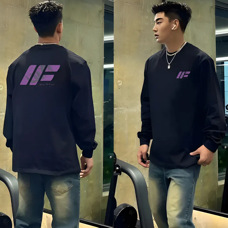 纯棉特大码300斤男士t恤长袖新款秋季美式潮牌宽松百搭高街男上衣