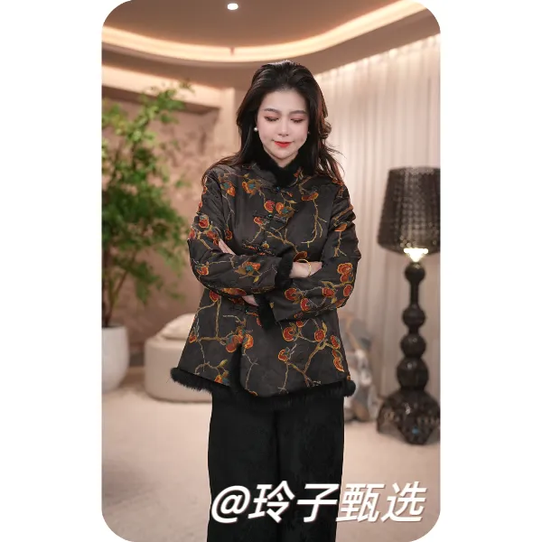 玲子自制（柿柿如意）原版！新中式国风气质高定真毛冬季上衣