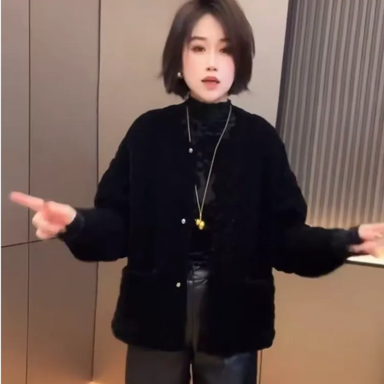 〖猫姐衣橱〗秋冬新款圆领丝绒简约风百搭棉服