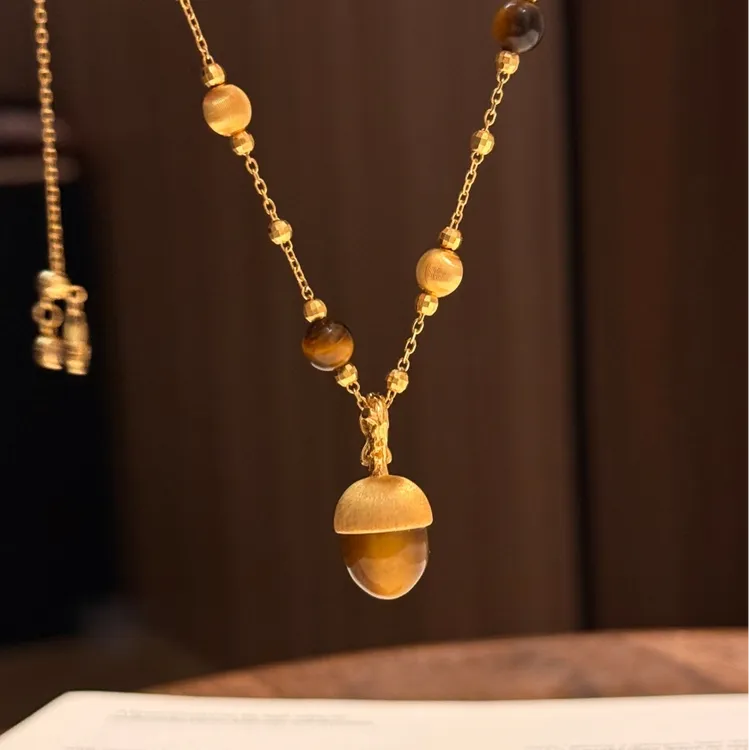 铜合金项链 复古美拉德松果项链女轻奢气质高级感秋冬百搭毛衣链