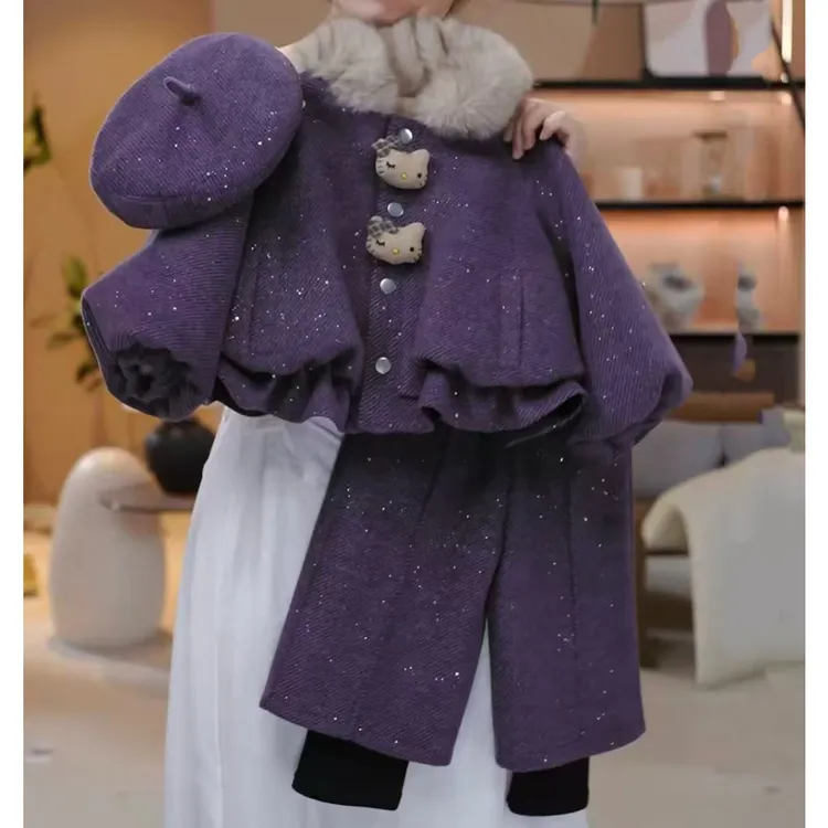 女童加绒套装秋冬款2025新款洋气儿童时尚紫色女孩加厚两件套冬季