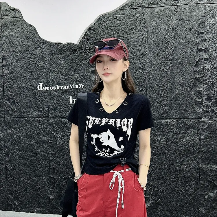 【好星程】2025新款V领时尚短袖XT9567