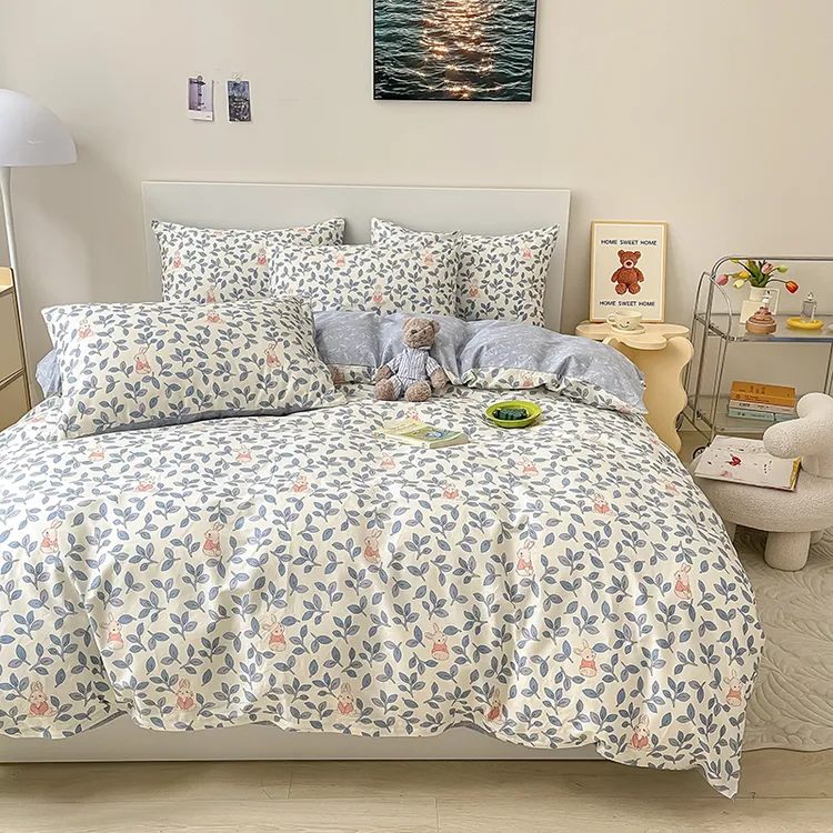 100%纯棉四件套加厚田园风学生宿舍单人全棉三件套亲肤斜纹棉被罩