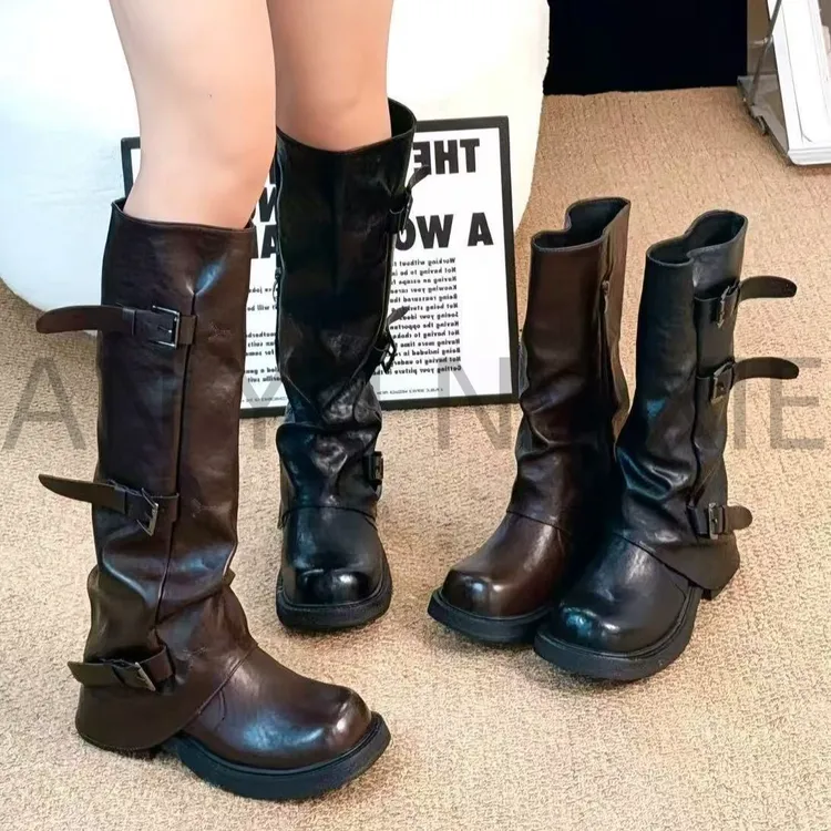 2025年秋季厚底裤管靴女小众设计过膝靴褶皱短筒堆堆靴长靴20-835