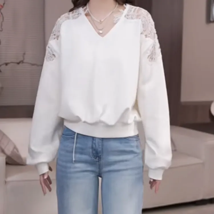 镂空卫衣设计感2025新款春季时尚休闲小众纯色套头v领纯欲上衣
