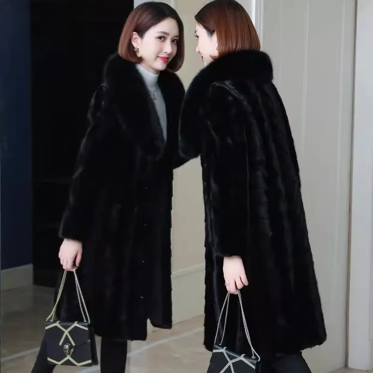 水貂毛大衣女2025冬水貂皮毛一体大衣狐狸毛领拼貂皮真皮草外套