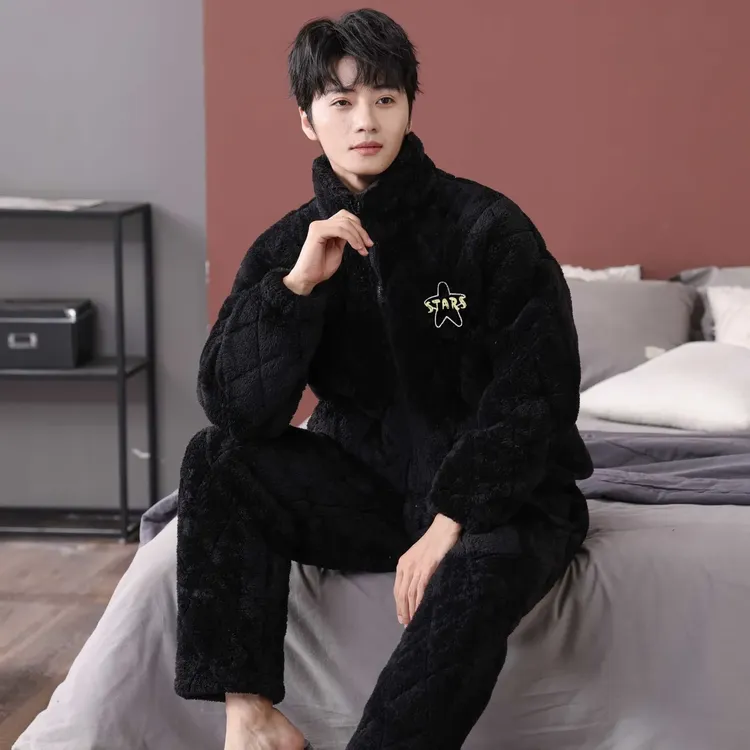 2024家居服三层夹棉冬季加绒加厚保暖休闲外穿睡衣冬款