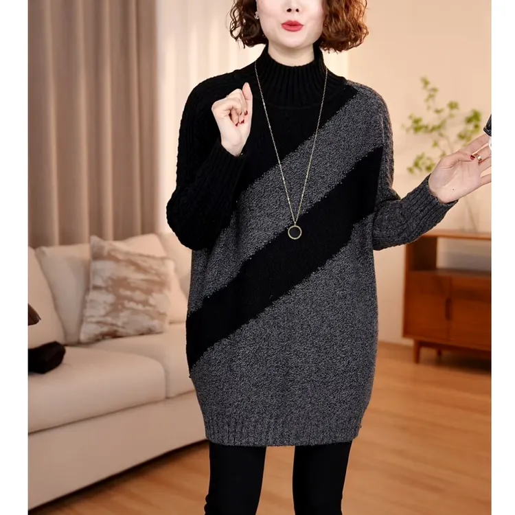 加厚毛衣女秋冬季新款百搭打底衫大码针织内搭中长款宽松显瘦上衣