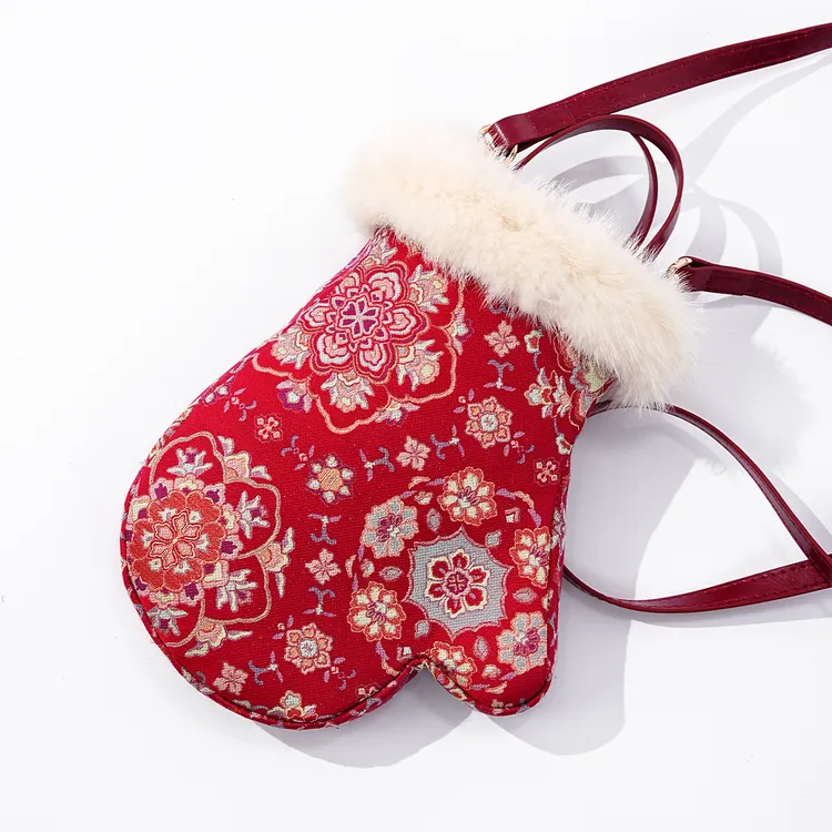  【手套包】非遗新中式宋锦民族风轻奢女式水貂绒单肩斜挎包挂脖包