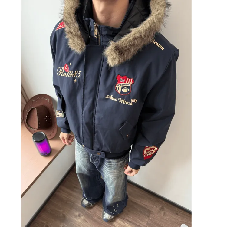 美式复古刺绣徽章座山雕棉衣夹克男女冬季小众加厚保暖夹克外套