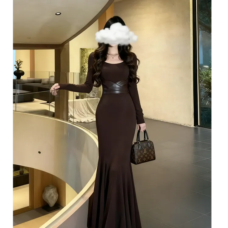 秋冬御姐风高腰显瘦连衣裙气质性感修身显身材包臀鱼尾裙女