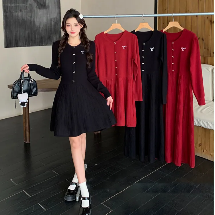 大码女甜美收腰显瘦长短款内搭针织连衣裙72156短款+72157长款