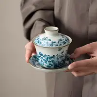 汝窑蝶恋花盖碗茶杯办公泡茶壶可养开片陶瓷功夫茶具