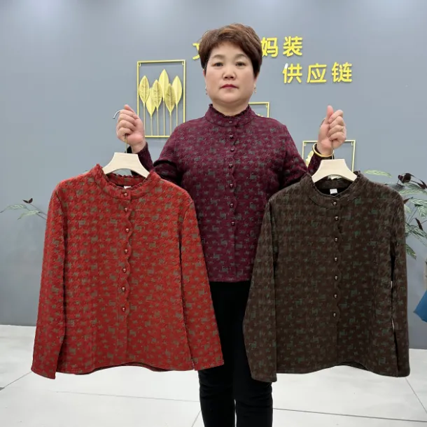 26款加绒花边领冬款妈妈上衣中老年妈妈装