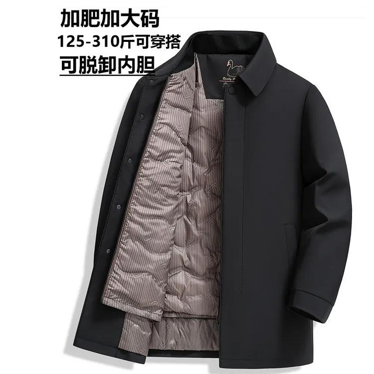 高端大码男士加厚中老年中长款商务外套爸爸保暖可脱卸内胆夹克