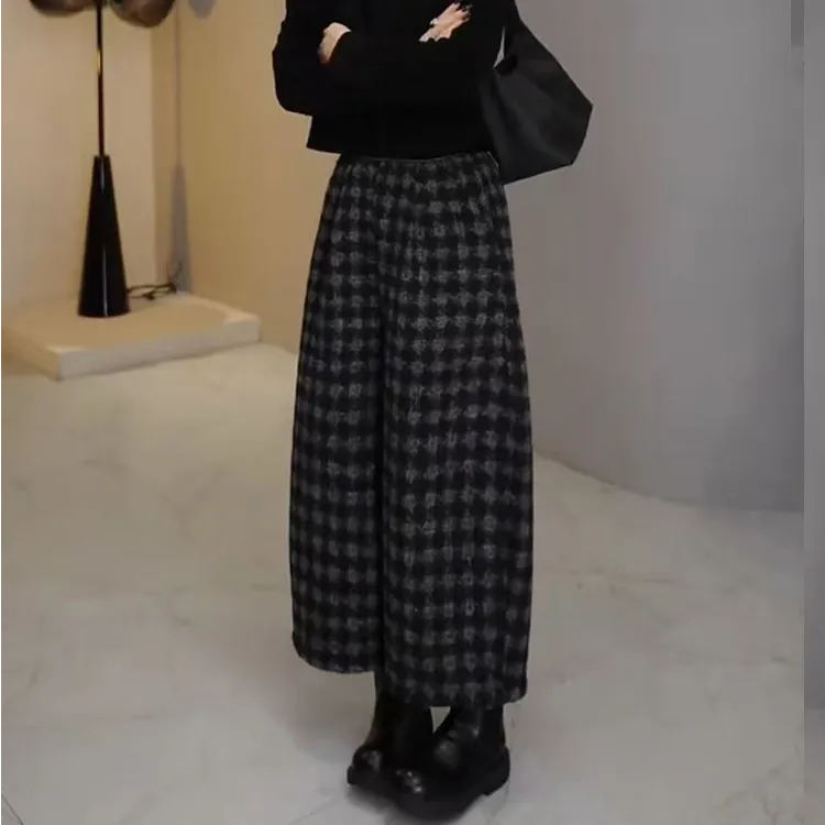 秋冬季新款大码时尚松紧腰复古时尚气质宽松显瘦百搭垂感阔腿裤女