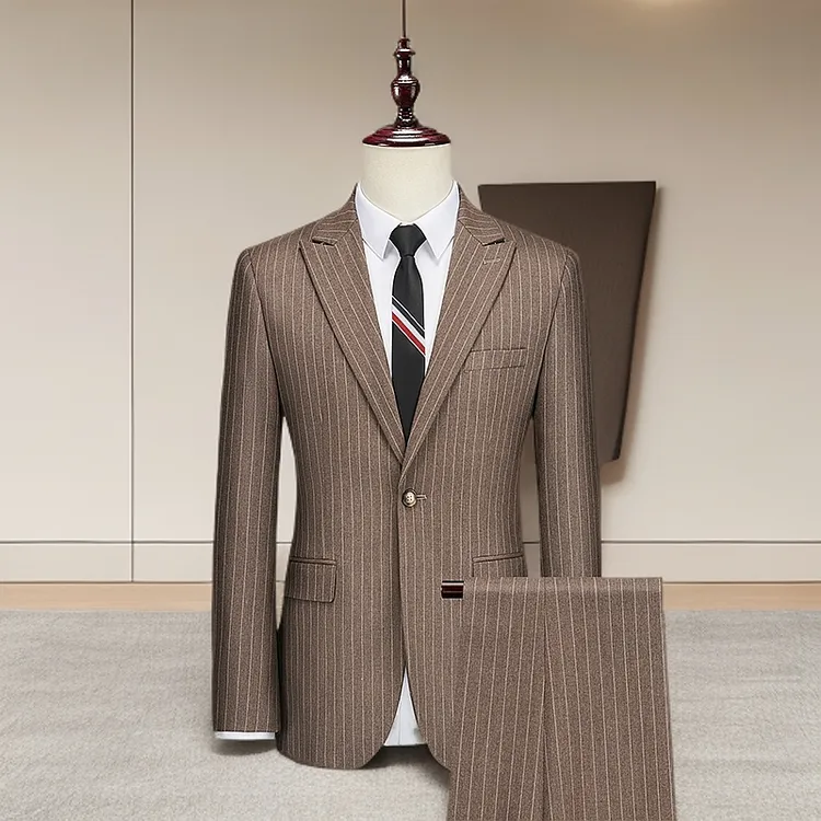 条纹西服套装休闲修身男士婚礼结婚西装韩版帅气职业装商务一粒扣