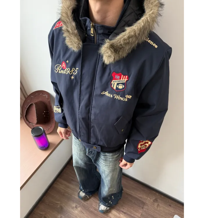 UKGF 美式复古刺绣徽章座山雕棉衣外套男女冬季小众加厚保暖夹克