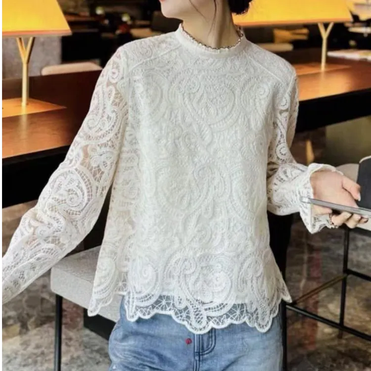 ZHUIMU.【皎月如梦】新中式国风立领蕾丝镂空钩花上衣衬衫ZM7989