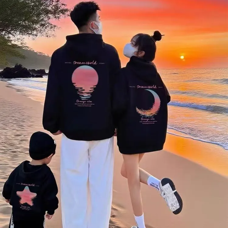 高端炸街新款亲子外套装一家三四口2025春秋冬母女子卫衣班服百搭