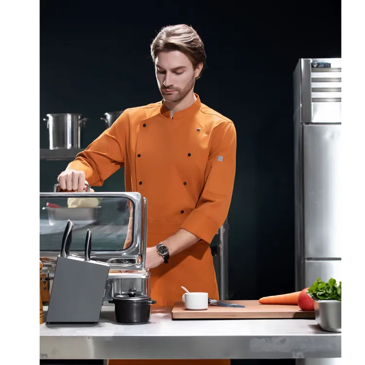 【高档弹力】秋冬新款厨师工作服柔软弹力双排扣餐饮后厨工装制服