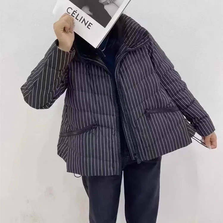 玛罗兰 品牌正品 新 冬季 拉链款条纹羽绒服