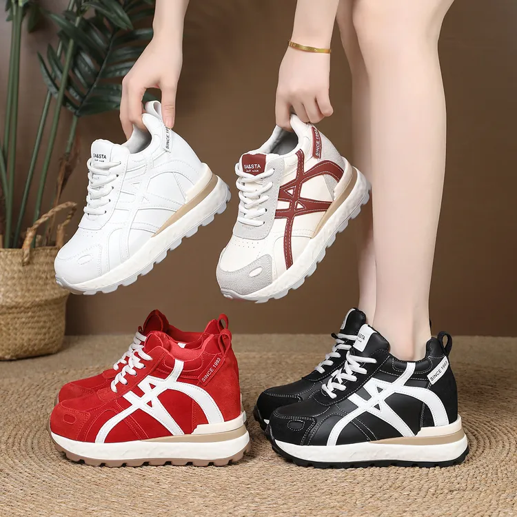 【跟高8CM】厚底高跟内增高女鞋小白鞋2025秋冬新款百搭时尚休闲鞋