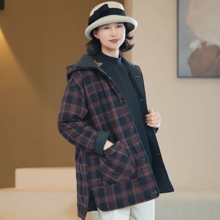 双面穿苎麻气质时尚棉袄秋冬百搭防风女士保暖棉衣