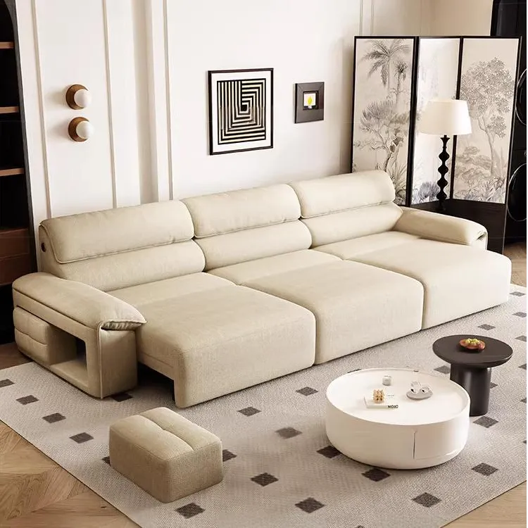 奶油风大象耳朵功能电动沙发零靠墙智能语音伸缩小户型电动沙发床