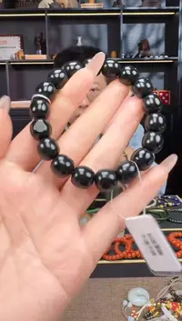 和田玉-未镶嵌12mm黑青老型手串