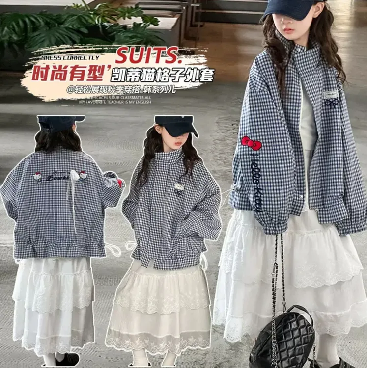 女童秋装外套洋气穿搭韩版2025新款中大童百搭宽松格子上衣儿童