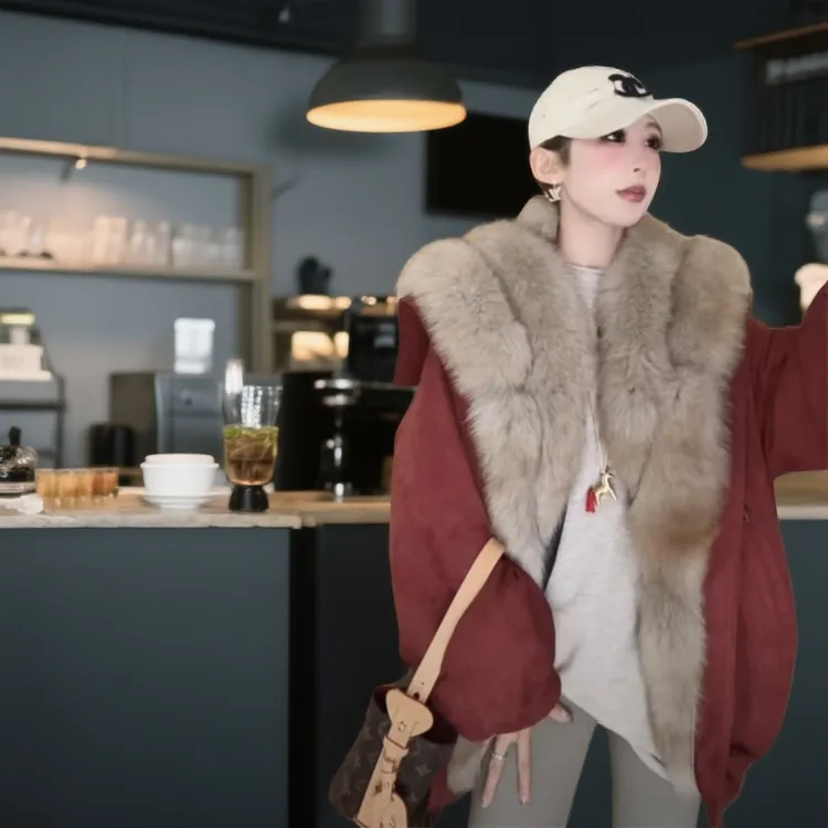 高端女装正品高档仿狐狸毛环保毛皮草千金大毛毛外套羽绒90派克服