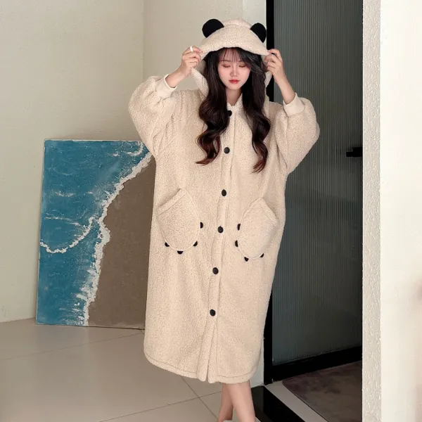 冬季小熊珊瑚绒加厚加绒睡袍女秋冬款2025新款保暖睡衣女家居服