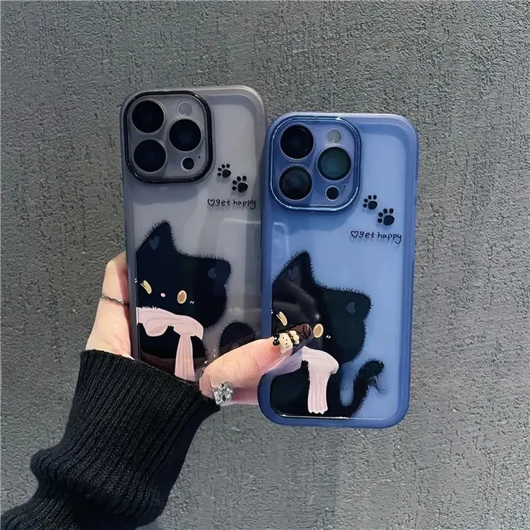金属镜框黑猫适用苹果17/iPhone/手机壳/14/15pro高级感ins防摔