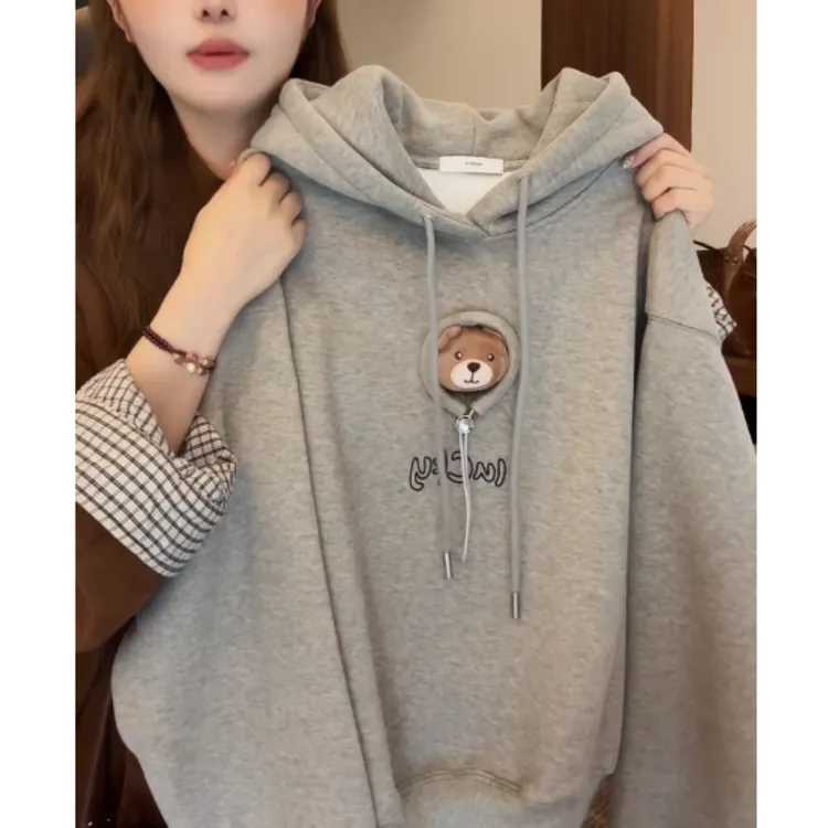 【帽衫小熊】韩风冬季加绒刺绣图案洋气百搭卫衣LK2507761