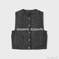 溶溶J【星光型格】RONG圆领粗花呢撞色菱格纹法式小香风马夹25C852