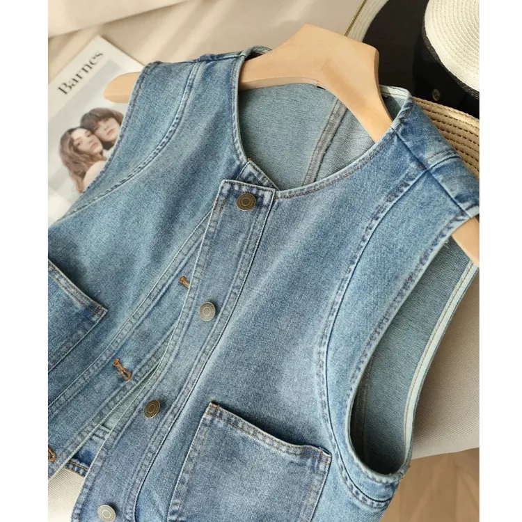 复古短款牛仔背心马甲外套女夏季2025新款外搭宽松无袖坎肩上衣潮