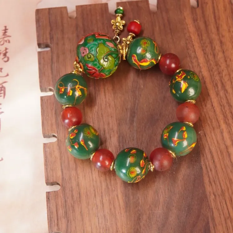 老琉璃复古绿凤眼手串1205