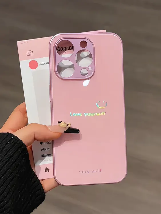 金属烫金玻璃适用ihone16手机壳苹果15防摔笑脸love华为mate新款